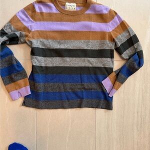 Womens Jumper 1234 Sweater Size 2 Multi Color Stripe Long Sleeve Cashmere Top